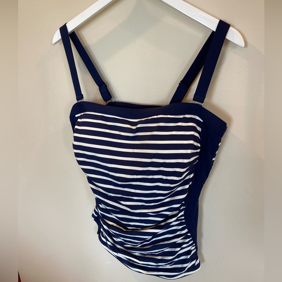 Lands End Bandeau Swimsuit Top Navy Striped Tankini 12 D - Picture 1 of 6